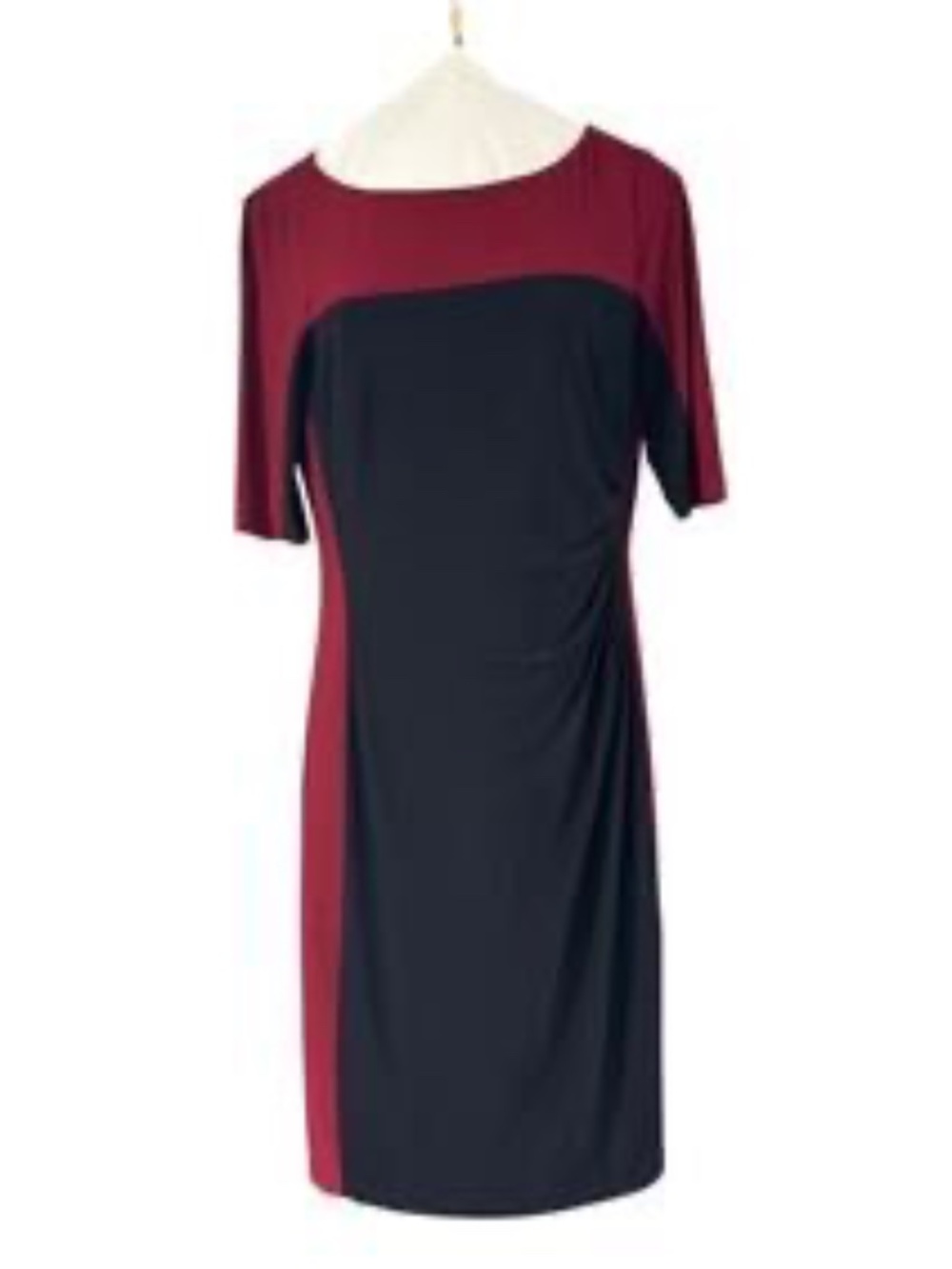 Vintage Chaps Burgundy &  Black Colorblock Midi Dress - Ralph Lauren - Sz Large